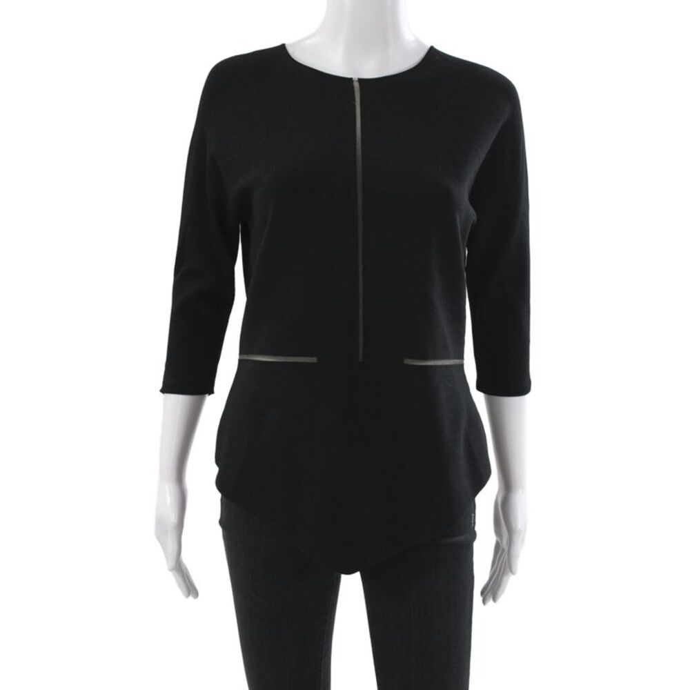 Akris Womens Tunic Black 3/4 Sleeve Round Neck Zip Viscose Solid Size 8